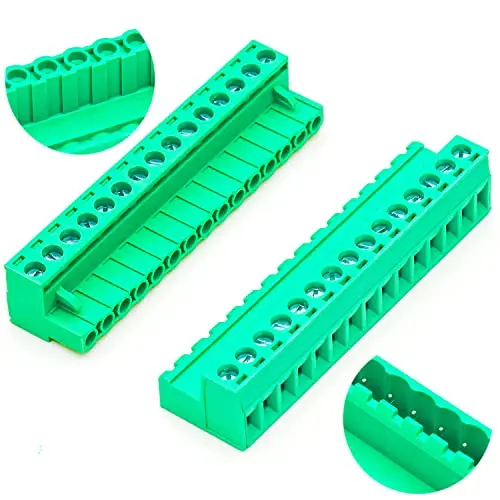 

5.08mm Male & Female 15 Pin Phoenix Connector No Soldering Green PCB Screw Terminal Block Connector (1Set 5.08MF-15Pin)