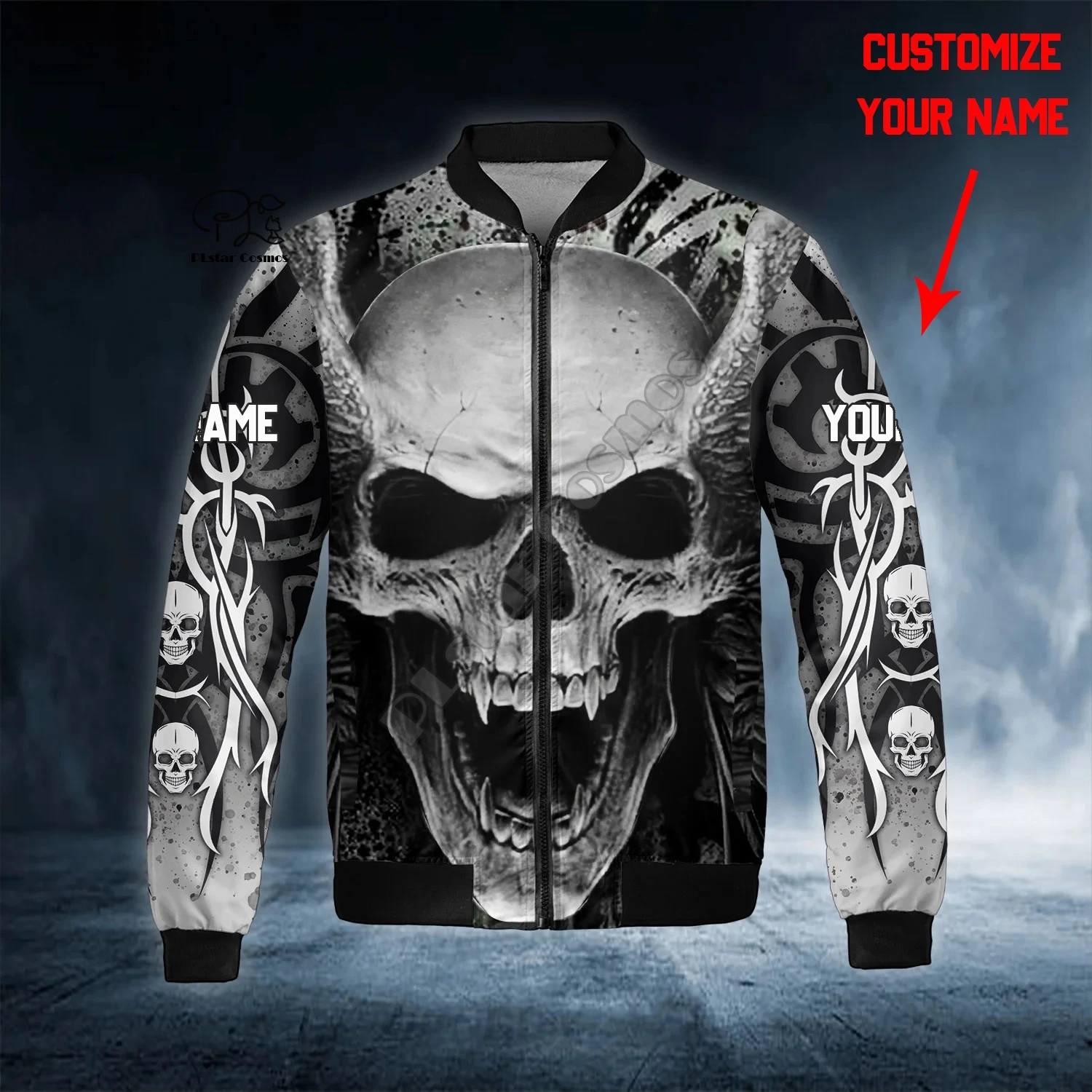 Halloween Series 3D Printed Horror Skull Customized Name Latest Unisex Winter Warm Zippered Flight Jacket Casual W-1