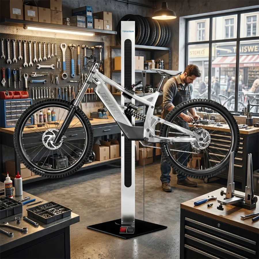 헤비듀티 전동 자전거 리프트 스탠드 체인 드라이브 조절식 70-185cm 전기 자전거 수리 랙 50kg 하중 용량 핸드/페달 작동