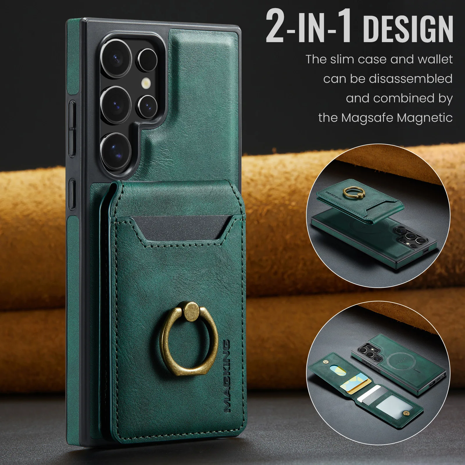 Leather Magnetic Phone Case with Card Holder and Stand