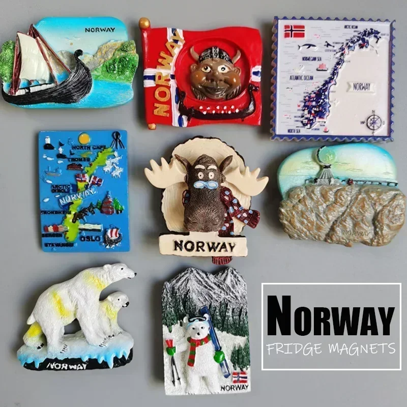 Magnetic Fridge Stickers Norway Nordic Cute Cartoon Animal Polar Bear Elk Fridge Magnets Nordkapp Travel Souvenir Decor