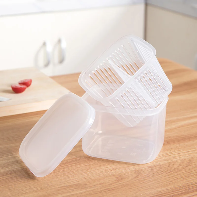 Refrigerator Storage Box 2 Grids Food Fruit Storage Box Portable Compartment Fridge Organizer Drain Basket Meat Onion Crisper kitchen storage box,food storage container
