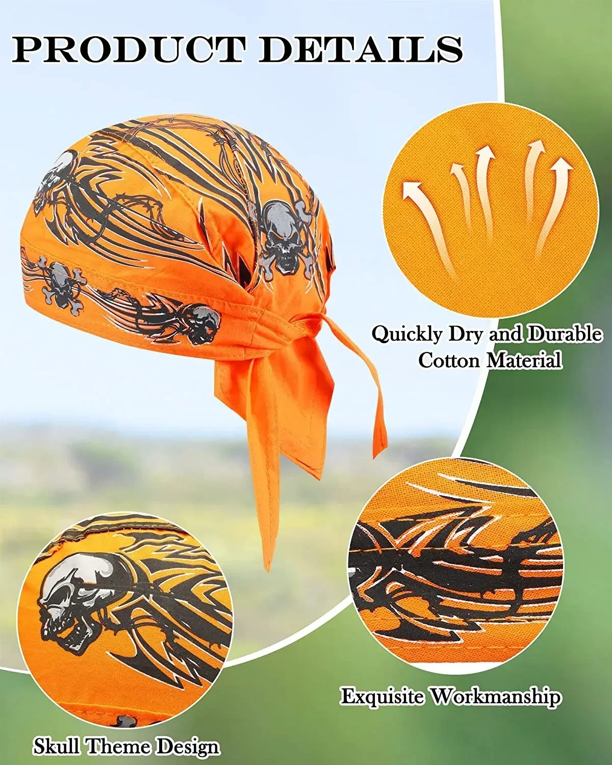 1Pcs Cycling Skull Pirate Cap Hat Bandana Head Wrap Breathable Helmet Liner Anti Sweat UV Sport Headband Scarf for Men and Women 3