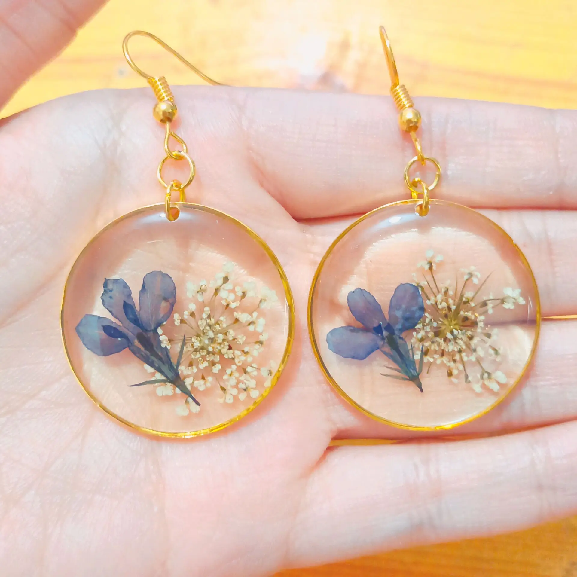 Dried Flower Earrings Circle Water Droplet Pendant Colorful Real