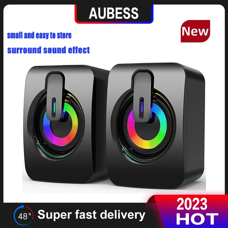 

2023 Usb Small Speaker With Led Light Computer Speakers Hifi Stereo Mini Speaker Universal For Desktop Computer Wired Subwoofer