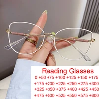 New Cat Eye Blue Filter Reading Glasses Women Elegant White Metal Eyeglasses Frame Computer Goggles Fashion Presbyopia Eyewear 1