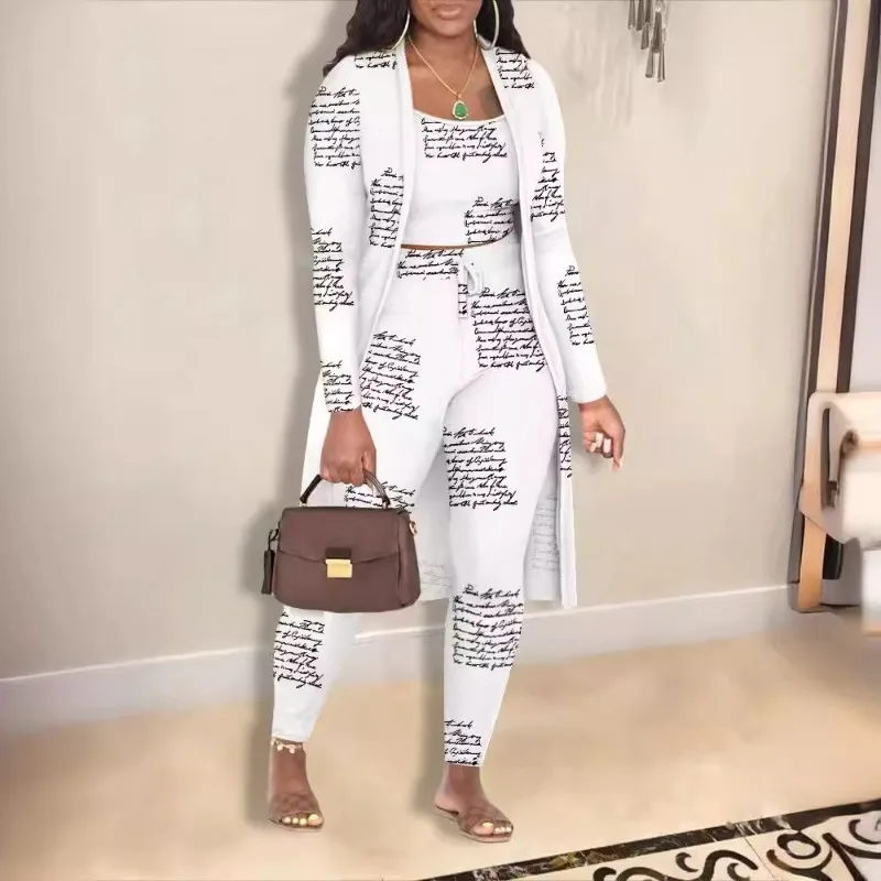 European and American Popular Autumn and Winter Women's Fashion Printed Jacket Trousers Three-piece Set