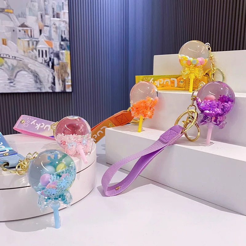 Oil Lollipop Rainbow Bean Keychain Couple Accessories Cute Key Chain Ring Holder Bag Pendant Exquisite Gift Keyring