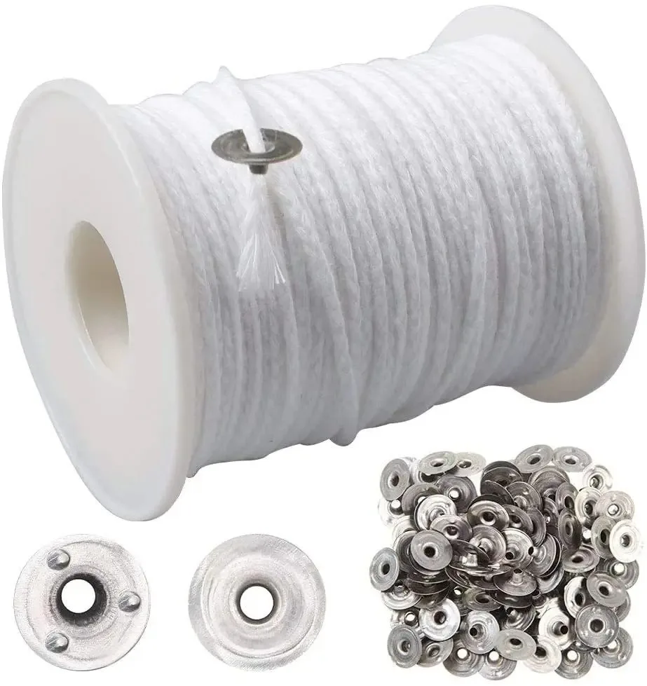 100Pcs Candle Holder 61m Cotton Candle Wick Smokeless Aromatherapy Cylindrical Candle Thread Candle Making Kit DIY Candle Maker