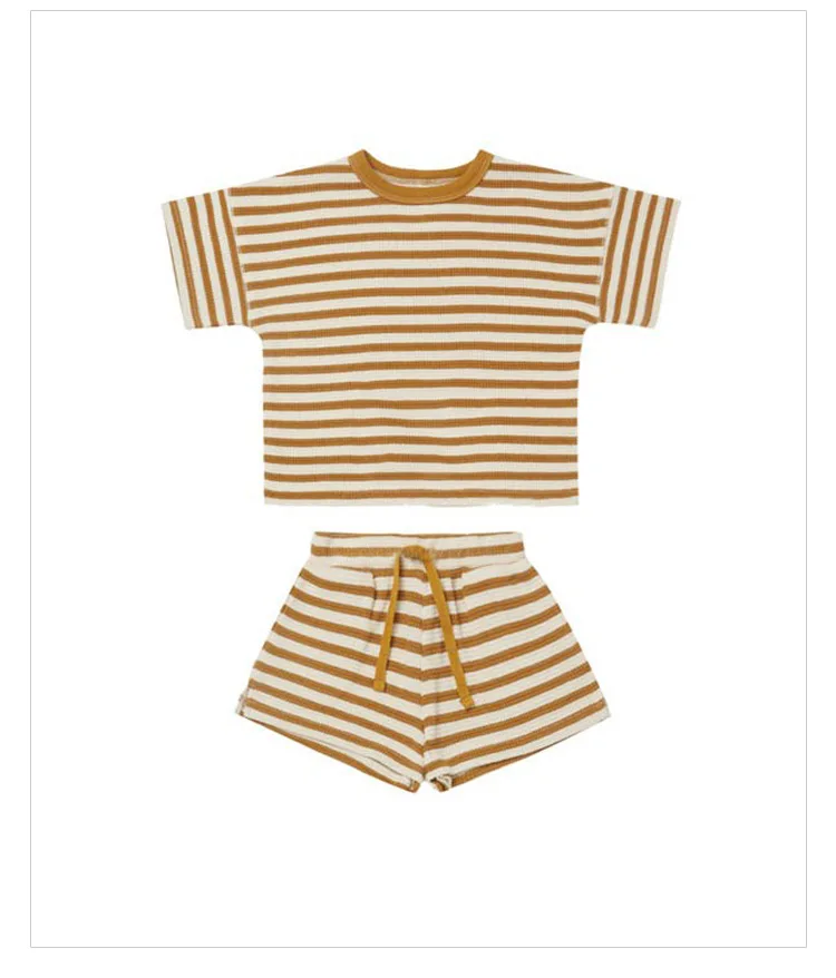 baby floral clothing set Baby Suit Summer Boys And Girls Baby Short Sleeved T-shirt + Shorts Checkered Round Neck Stripe Two-piece Baby Girl Casual Home baby dress and set