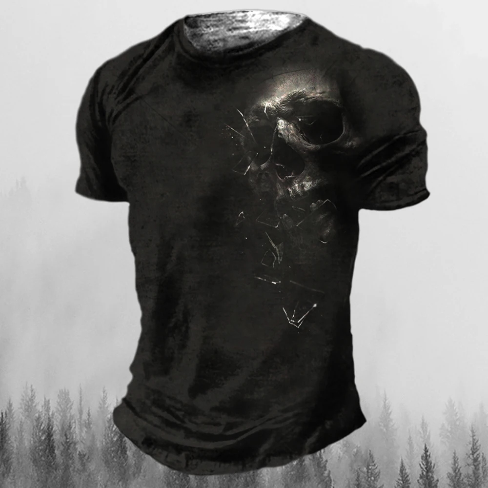 Skull Graphic Polyester T Shirt Mens Biker Gothic Grunge Skater Tee XXS-5XL
