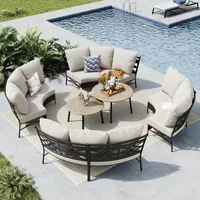 Patio Furniture Set, 8 Seats Half-Moon Curved Outdoor Sectional Sofa Conversation Set, Woven Rattan Patio Couch 1