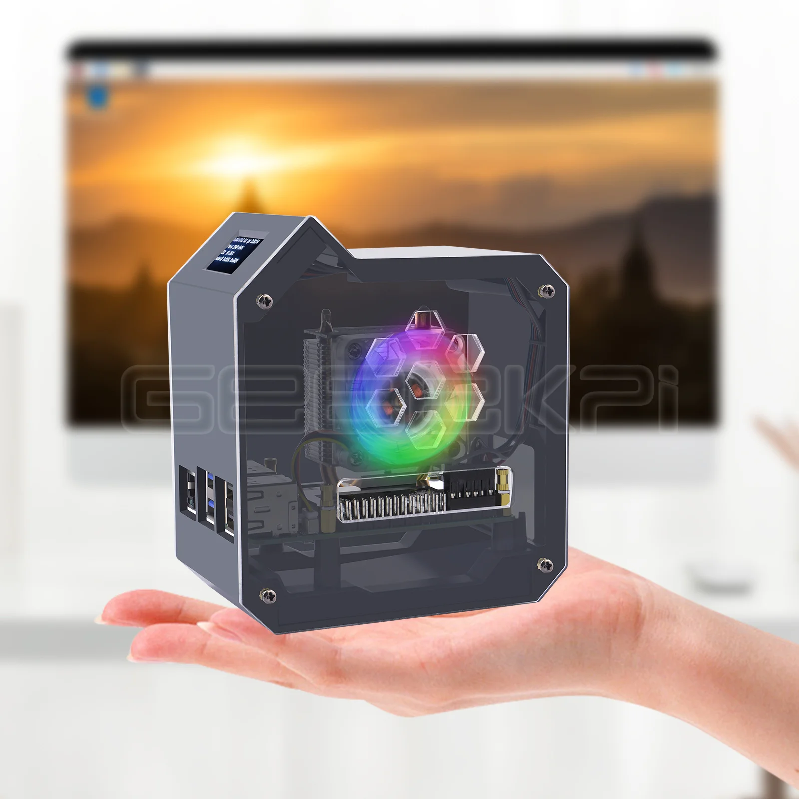 Geeekpi-raspberry pi Abs Mini Torre Kit Completo com Torre de Gelo Cooler 0.96 Screen Display Fonte de Alimentação para Raspberry Pi5 - Imagem 3