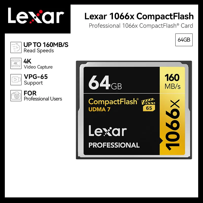 Lexar Professional 1066x CompactFlash Card 64G 160MB/s 4K Video Capture Support VPG65 for