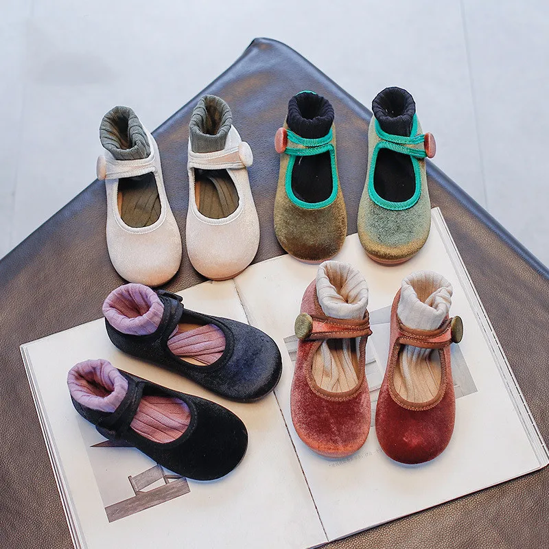 

Girls' PU Flat Shoes Spring New Fashion Students' Soft Sole Bean Single Shoes Campus Solid Color Princess Shoes Toddler Shoes