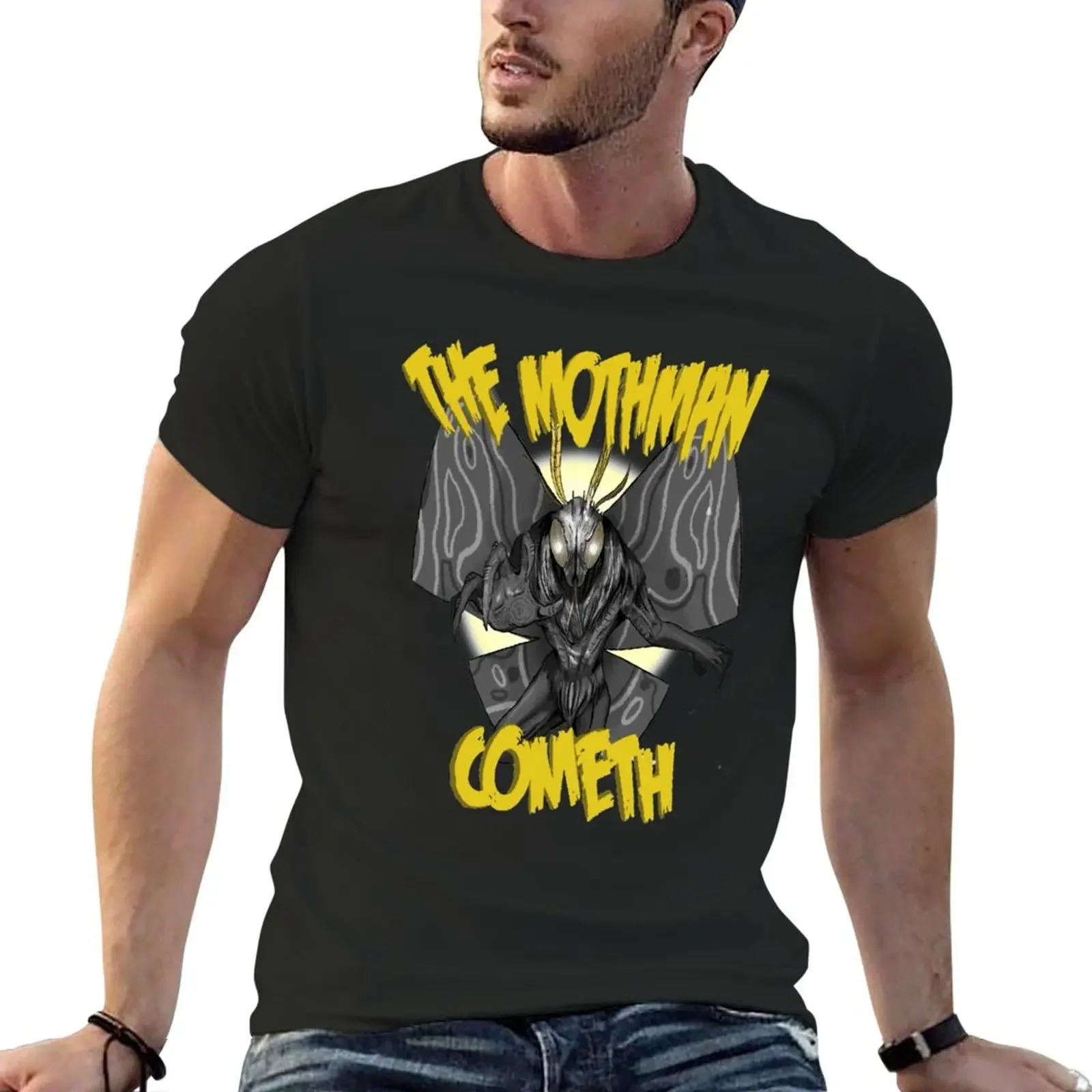 

Футболка Mothman с наклейками, кавайная одежда funnys, новинка, черные футболки для мужчин