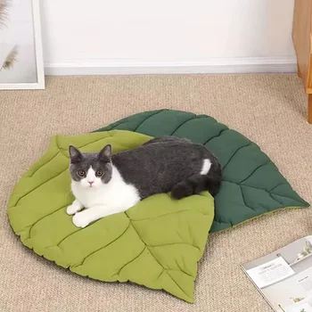 Cat Bed Mats Soft Cotton Leaf Shaped Kitten Cat Puppy Dog Bed Mat Sleep Blanket Home Pets Double Sided Pad Floor Rugs Washable