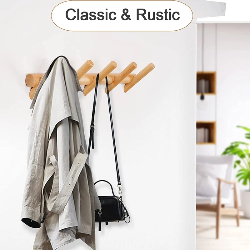 Modern Wall Mounted Beech Coat Rack Stand Hat Towel Hanger Wooden Hooks Robe Racks Pegs for Bedroom Clothes Entryway Furniture