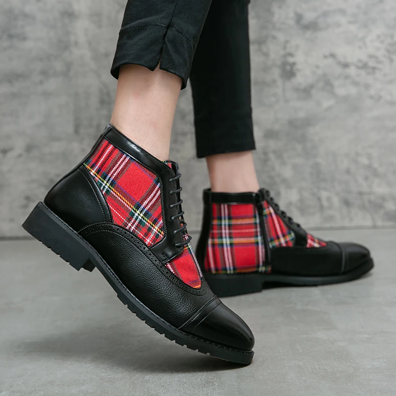 Fall Winter Brand Men's Chelsea Boots Split Leather Men's Slip-On Ankle Boots Luxury Fashion Designer Classic Red Black