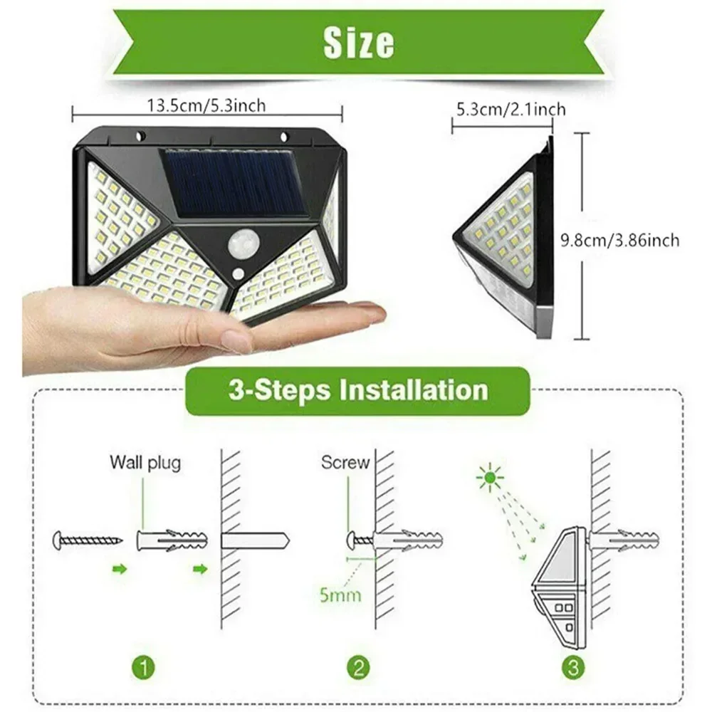 1/2/4pcs Solar Lights Outdoor 100 LED Solar Sensor Motion Light 3 Modes Outdoor Wireless Lamp Wall Lights