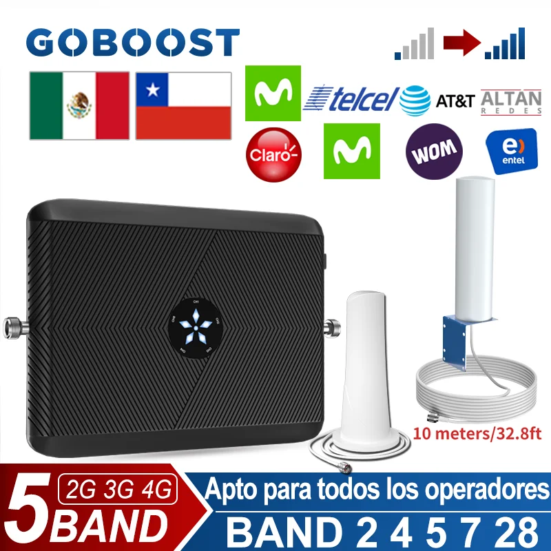 Goboost Amplificatore Di Segnale Cellulare A 5 Bande 2G 3G 4G Ripetitore Di Segnale Lte Gsm 700 850 1700 1900 2600Mhz Ripetitore Di Rete Kit Booster