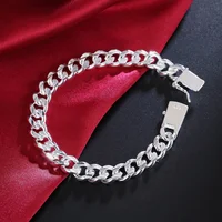Bracelet en argent Sterling 925 massif pour hommes et femmes, chaîne de 8/10mm, bijoux de mariage nobles, breloques à la mode, cadeau d'anniversaire de fête 5