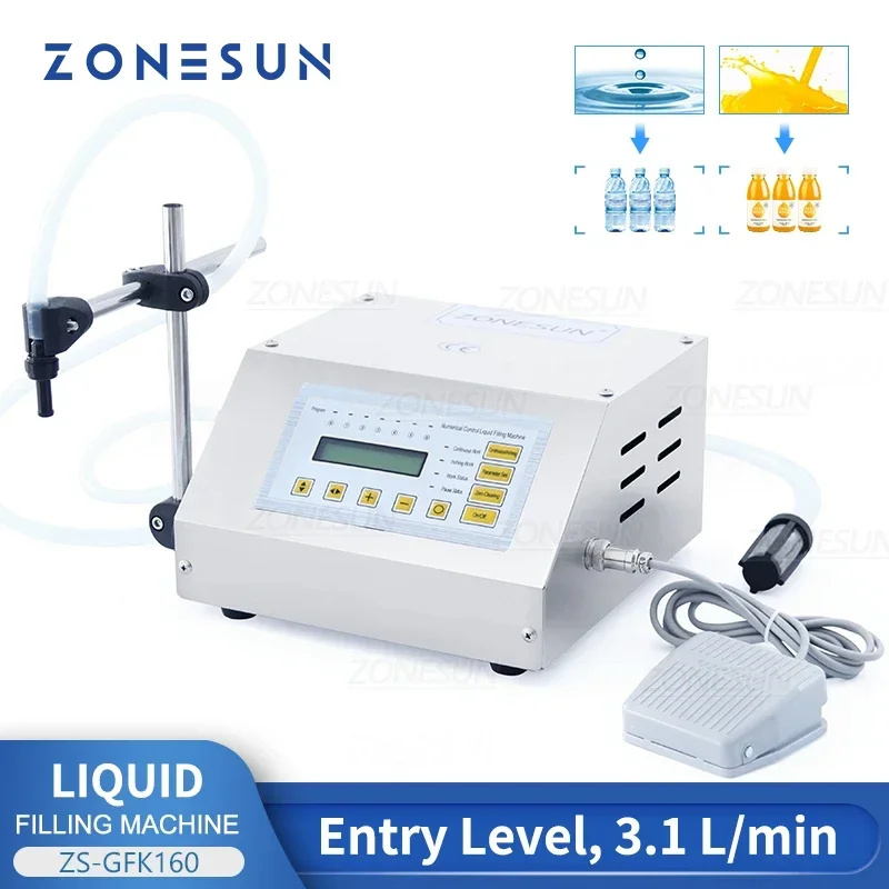 ZONESUN GFK160 Automatic Digital Electrical Liquids Filling Machine Water Pumping Filler Beverage Juice Packaging Equipment 3.5L electric liquid filling machine