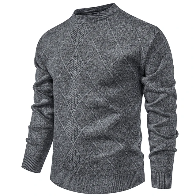 Autumn Winter Thick Knit Pullovers Men Solid Color Geometric Fashion Slim Fit Knitted Sweaters Mens Warm Casual Knitting Sweater 1