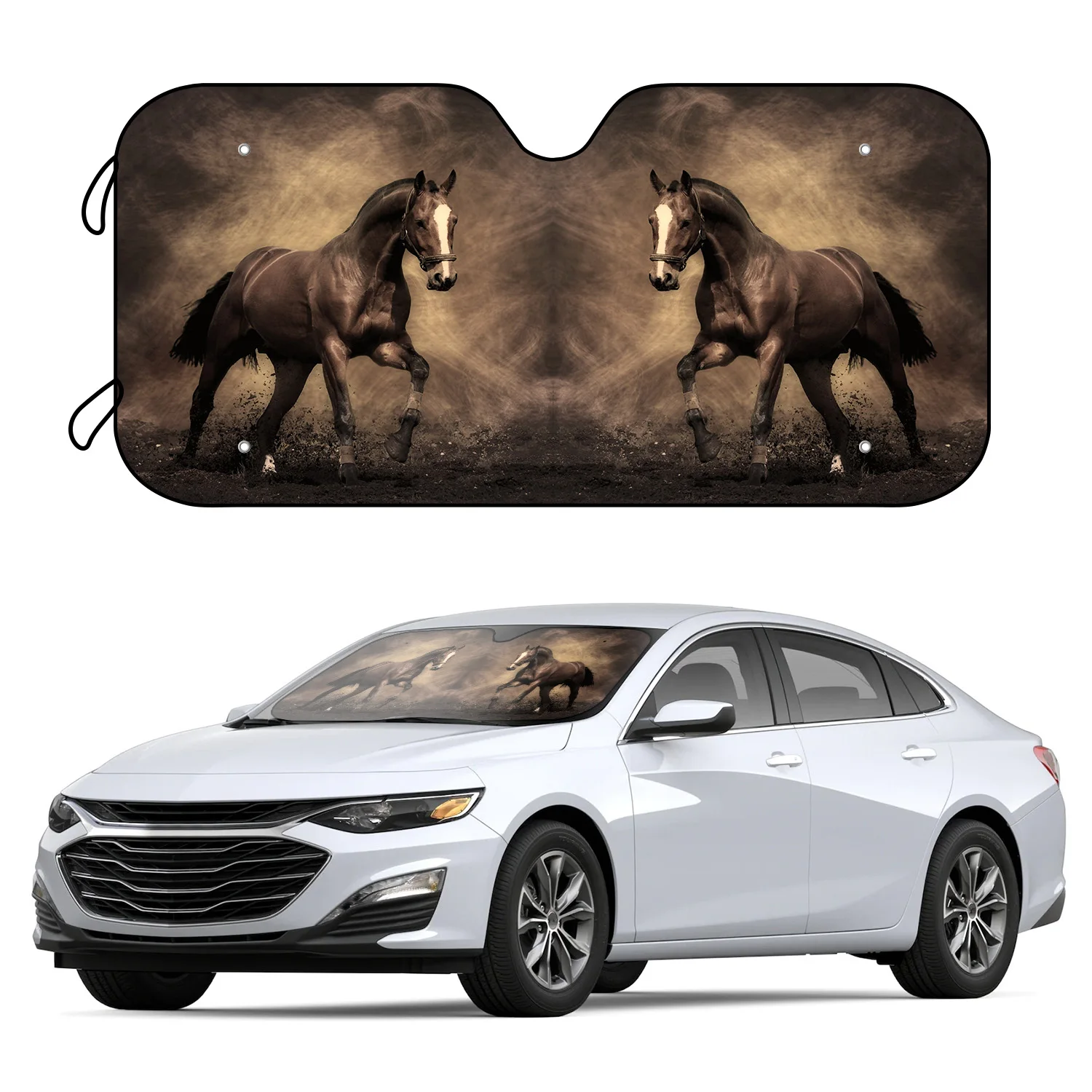 

1pc Animal Horse Car Windshield Sun Shade Blocking UV Sun Visor Protector Foldable Car Window Sunshade With 4 Free Suction Cups