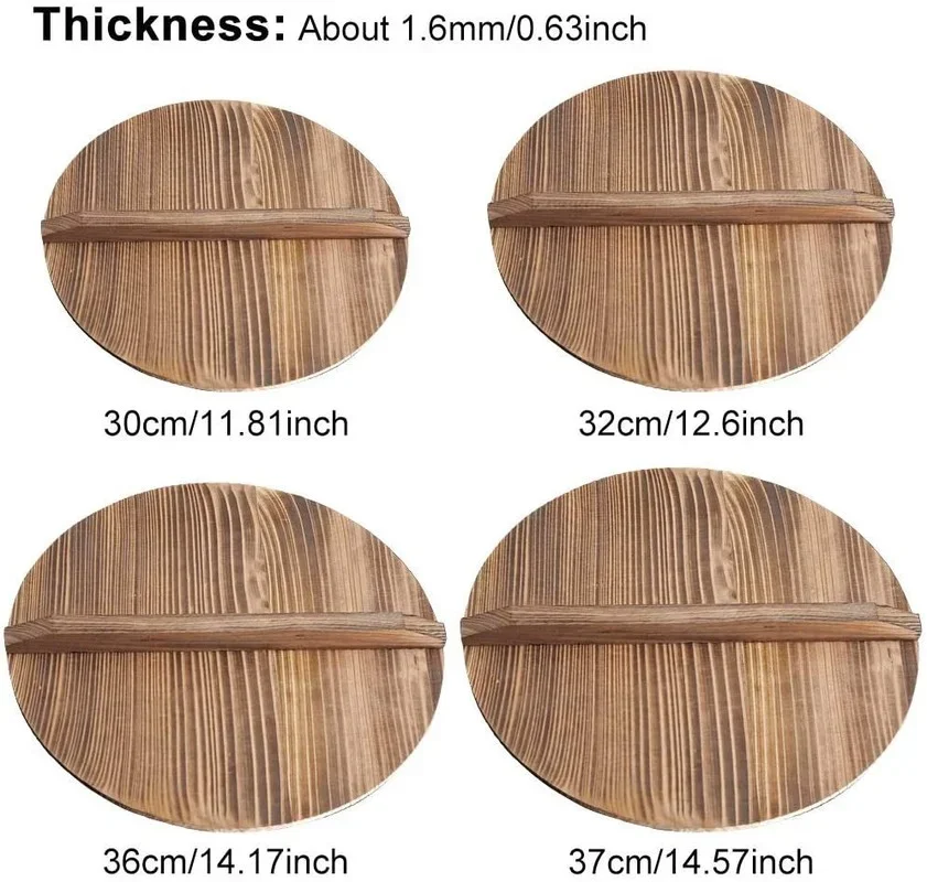 30-36cm China Traditional Wooden Drop Lid Wok Cover Large Carbonized Wood Cover Jar Cookware Parts Kitchen Utensil