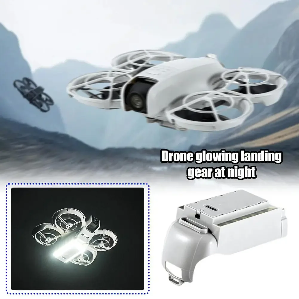 Vue rapprochée du trépied lumineux pour DJI NEO, montrant la protection d'atterrissage et le design rechargeable.