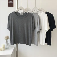 Modal High Waist ort Sve T-irt Women Summer Thin Loose ort Pure Color Top Trendy Korean Sle Casual Cotton Blend