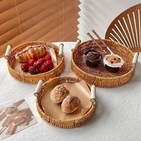 1/3 Piece Hand Woven Imitation Rattan Round Storage Tray Wooden Vintage Imitation Rattan Fruit Basket Snack Tray Storage Tray 2
