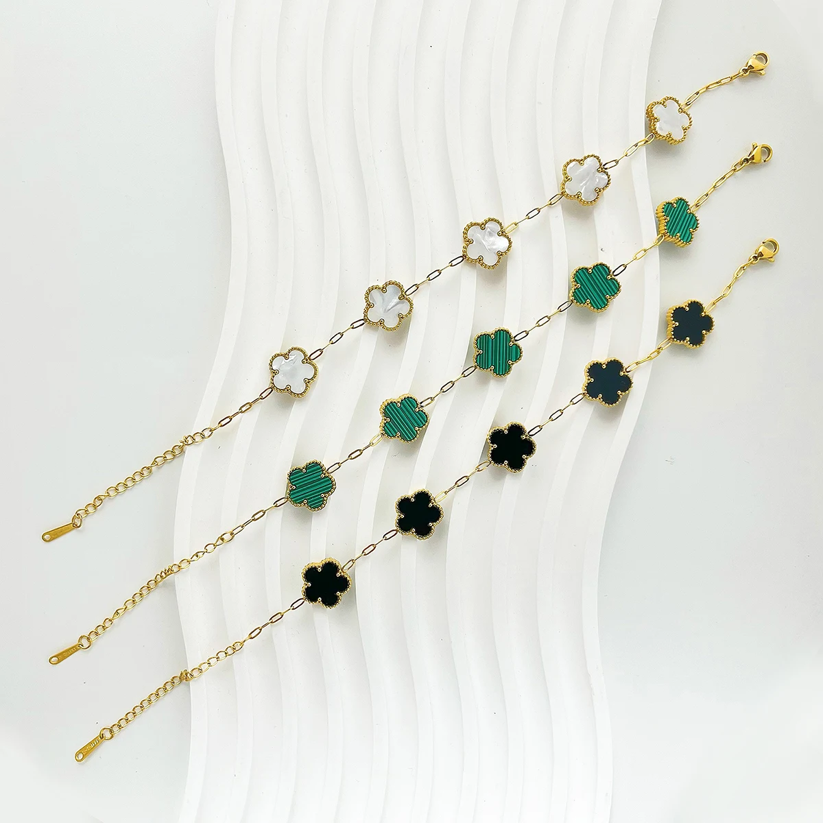 ALTERA Fashion 18 Gold Plated Double Side Clover Bracelet for Women Stainless Steel Luxury 5 Flowers Charm Bracelet Jewelry Gift
