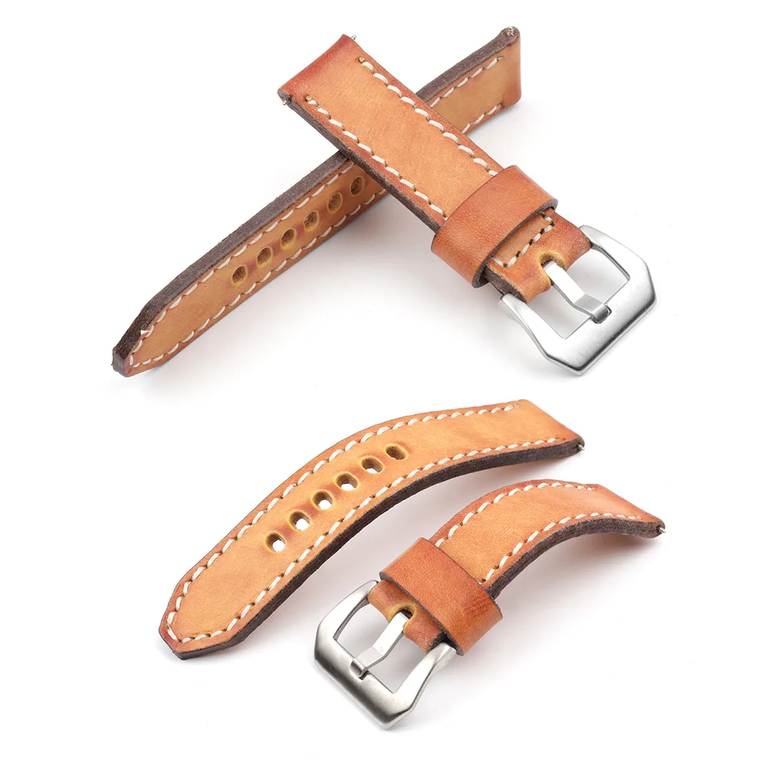 Handmade Genuine Leather Watchstrap Men Blue Yellow Watchband 18mm 20mm 22mm 24mm for Panerai Replacement Bands Wist Bracelet