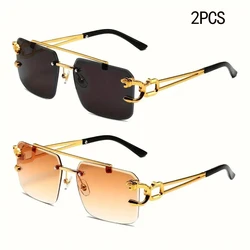 Chic Leopard Rimless Gradient Sunglasses with Double Bridges UV Protection (Smoke Brown)
