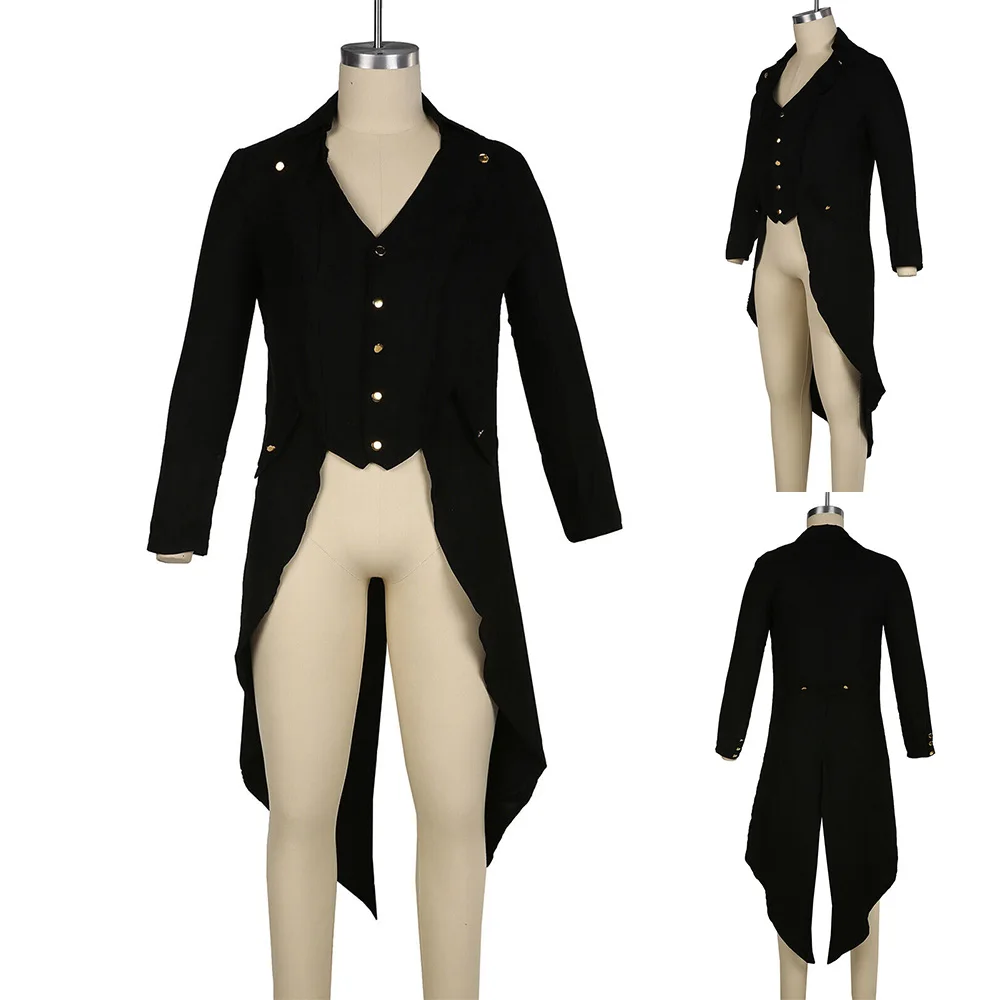 Mens Jacket Men Tailcoat Victorian Black Breathable Costume Long Jacket Mens Party Punk Soft Steampunk Clothes