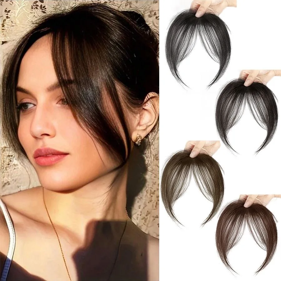 1 confezione di frangia per donna, dall'aspetto naturale per la parte superiore della testa e l'area frontale, capelli sintetici, frangia angolata e arricciata. - immagine 5