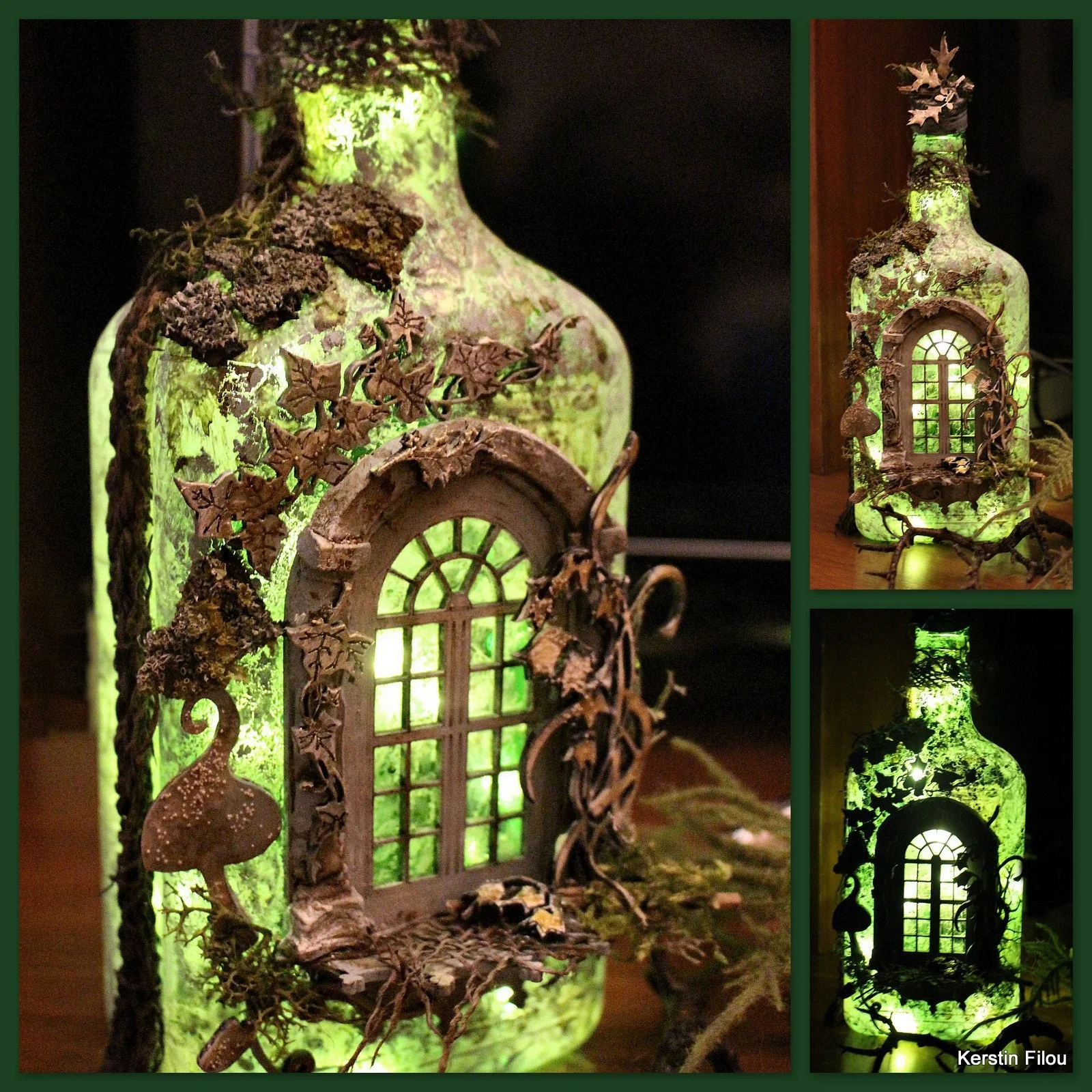 Casa de hadas de ángulo de bosque misterioso Retro, botella de vino  luminosa, adornos de resina, decoración luminosa para jardín, patio, hogar|  | - AliExpress