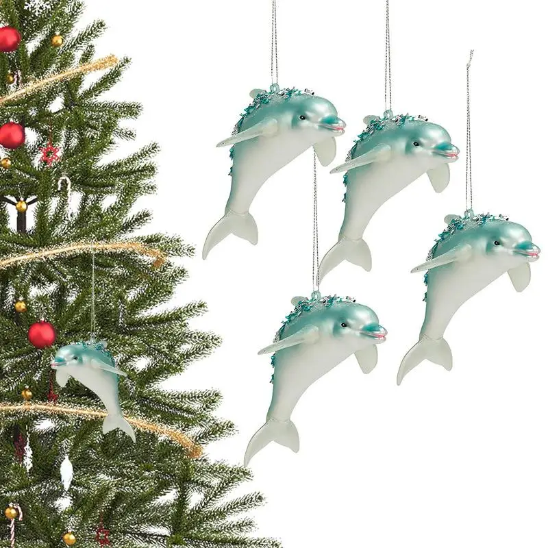 

Dolphins Christmas Ornaments 4pcs Glitter Dolphin Glass Christmas Tree Ornament Set Cute Blue Dolphins Decor Glass Blown