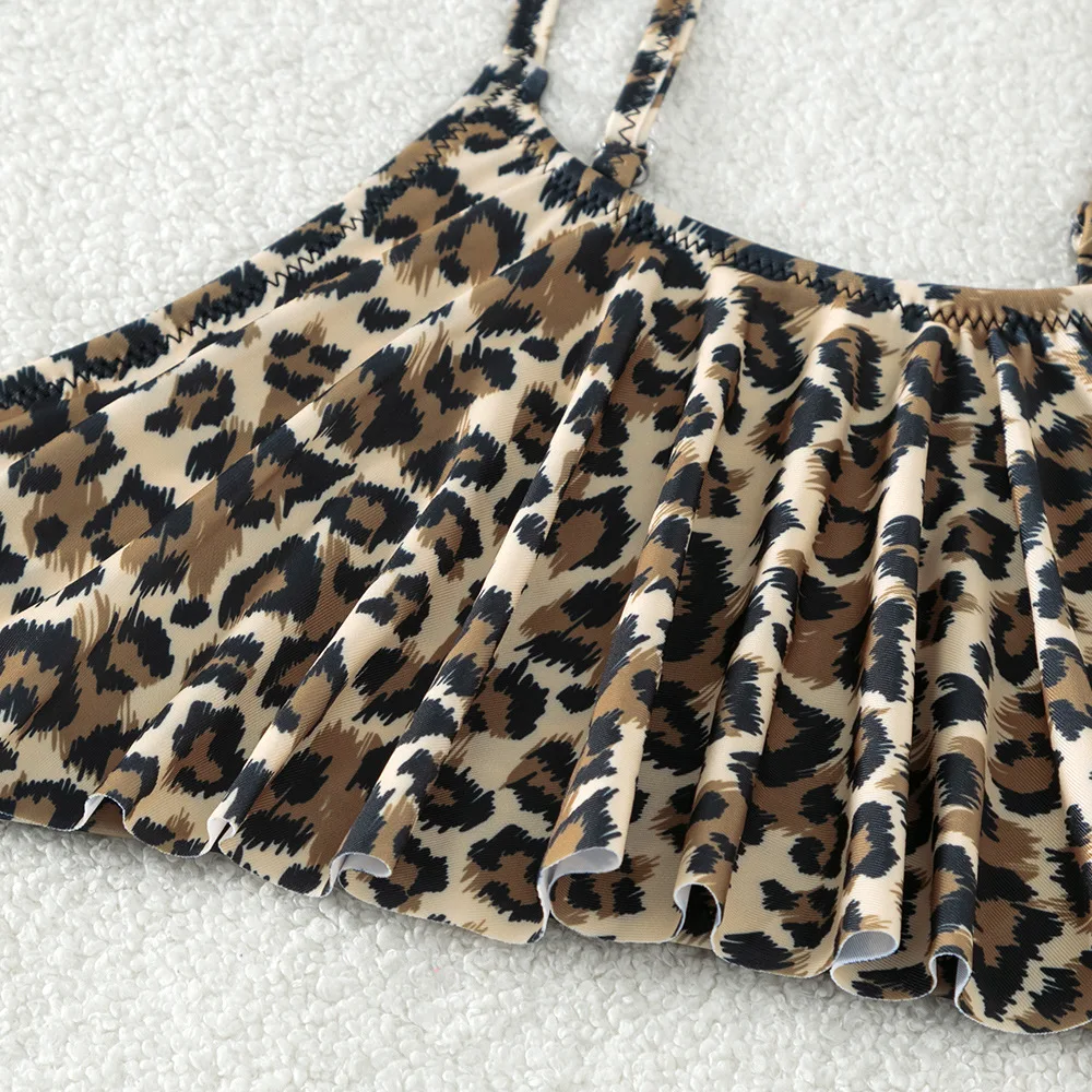 5-14years Childrens Swimsuit for Teenager Girls Leopard Bikini Sets Split Two-piece Summer Girl Swimwear girls swimsuit