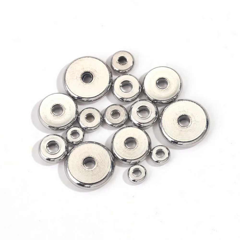 50 stücke Spacer Perlen Für Schmuck Machen Liefert Flache Runde Lose Perlen Edelstahl Perlen DIY Armband Schmuck Zubehör – Detail 3