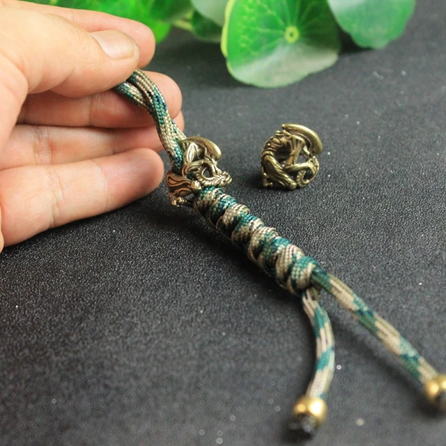 Brass Alien Figures Knife Bead Handmade Woven Lanyard DIY Keychain