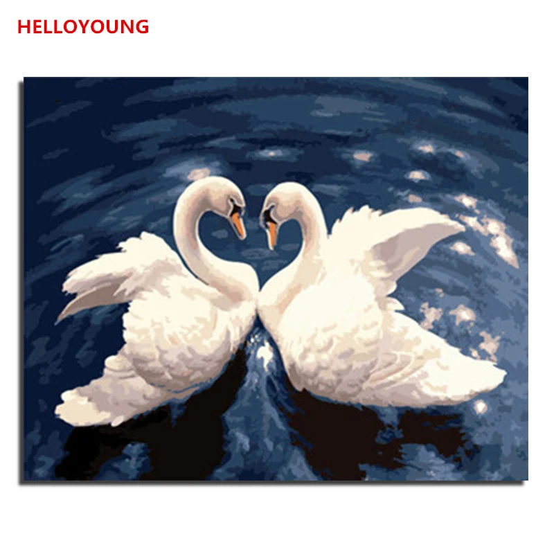 

HELLOYOUNG Digital Painting DIY Handpainted Oil Painting Swan Dream by numbers oil paintings chinese scroll paintings Home Decor