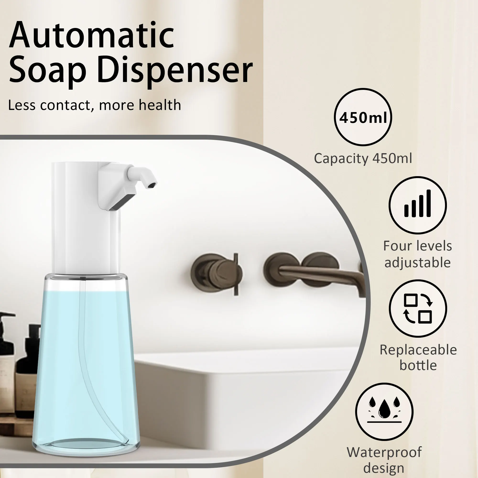 Automatic Sensor Soap Dispenser For Bathroom USB Charging Infrared Induction  4-Speed Adjustable Dish Liquid Lotion Gel