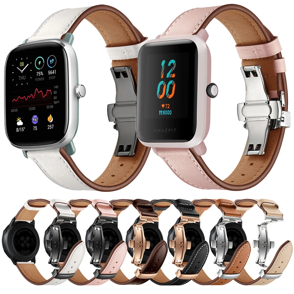 

Leather Strap For Huami Amazfit GTR 3 Pro 2 2e 42/47mm Watch Band 20/22mm Stratos GTS 2 Bip S Pace Bracelet Wristband Accessorie