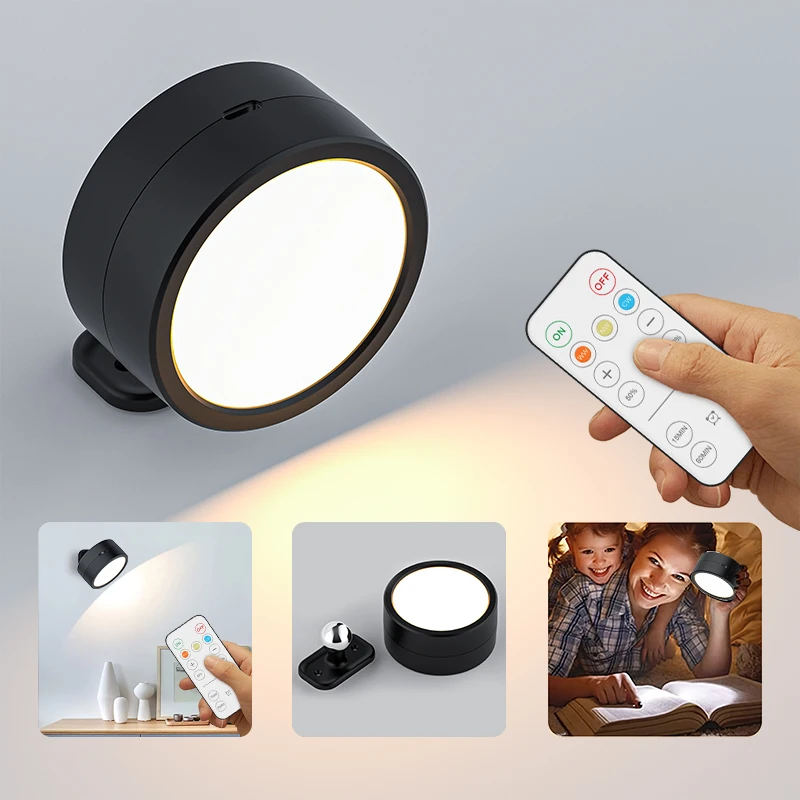 Led wall lamp 360&deg;rotatable rechargeable RGB&3Color magnetic spotlight touch remote control for bedroom living room lighting