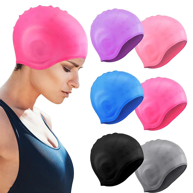 

Ear Protection Swimming Cap Solid Colour Silicone Waterproof Durable Long Hair Large High Stretch Swim Cap Aquatics Accessories