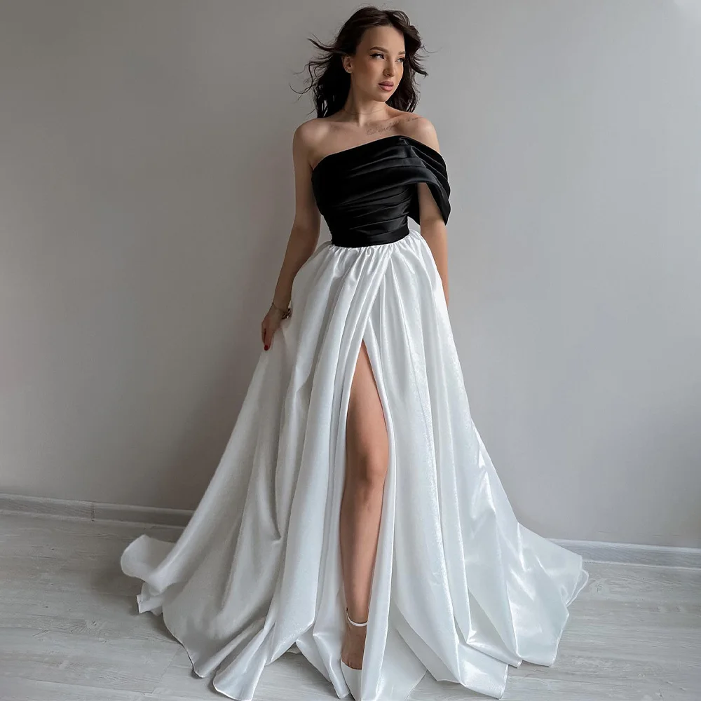 

Evening Dress Ladies 2023 Off the Shoulder Black Ivory A Line Elegant Prom Dresses Criss-Cross Split Lace-up Princess Prom Gowns