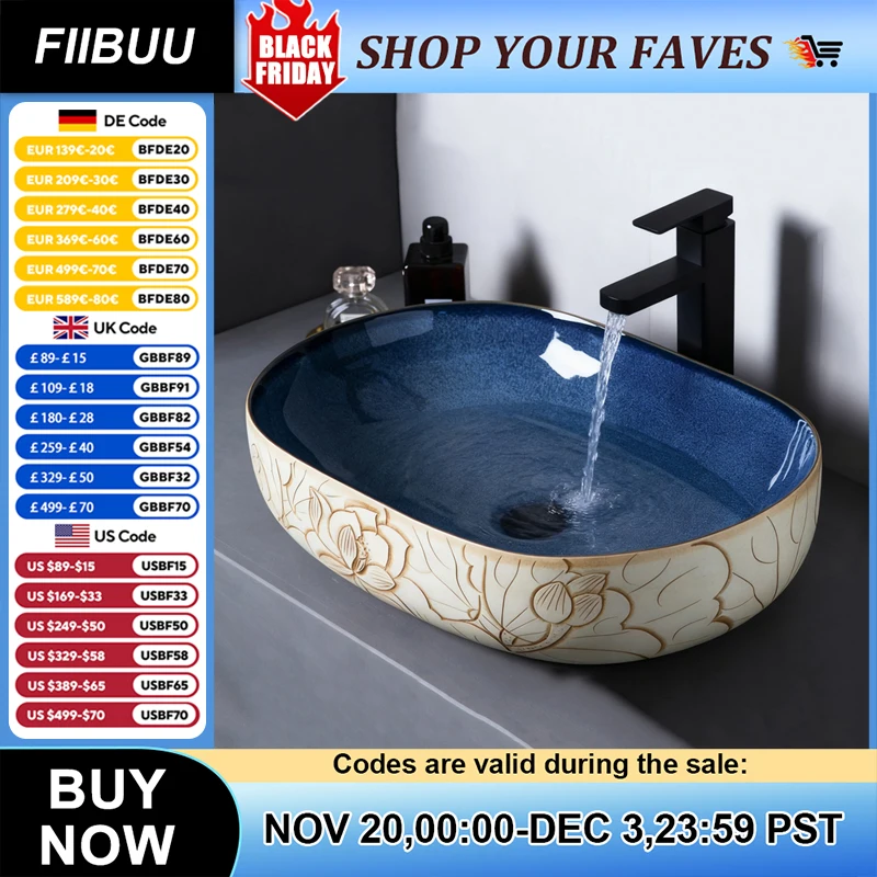 อ่างล้างหน้าเซรามิกสไตล์เรโทร อ่างล้างหน้าแบบวางบนเคาน์เตอร์ อ่างล้างหน้าดีไซน์ศิลปะสำหรับบ้าน อ่างล้างหน้าเซรามิกแบบวางบนเคาน์เตอร์ สไตล์วินเทจ 1